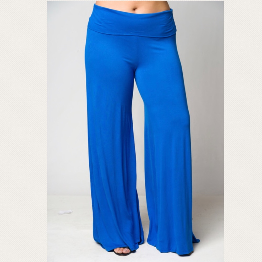 1X 2X 3X BLUE HIGH WAISTED PLUS SIZE PALAZZO PANT - Picture 2 of 4